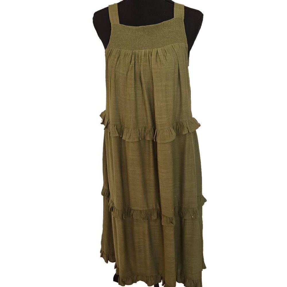 Emelia Women's Sleeveless Lined Ruffle Maxi Dress Olive Green Size XS